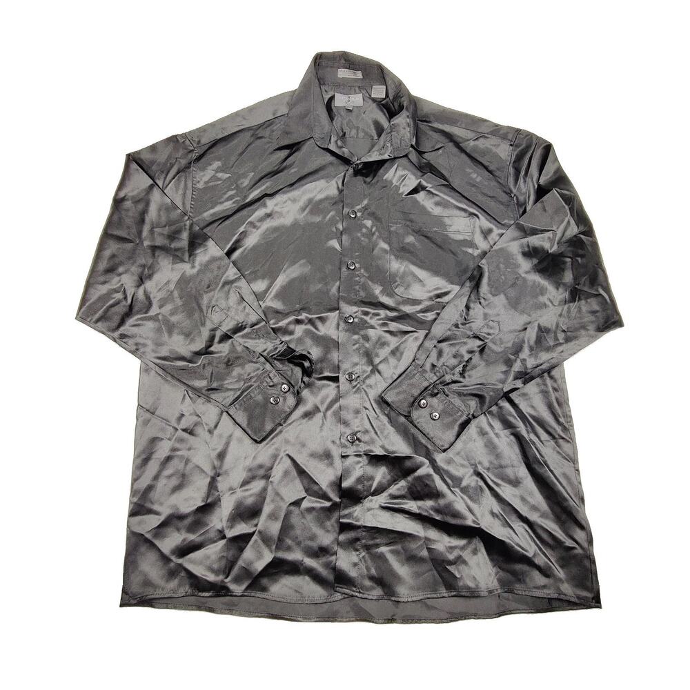 Jordan Craig Dress Shirt Mens 17.5 34/35 Gray Satin Button Front Long Sleeve